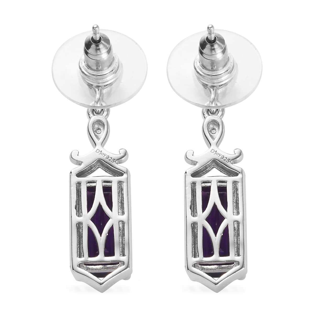 Lusaka Amethyst, Zircon Dangle Earrings in Platinum Over Sterling Silver 6.30 ctw image number 3