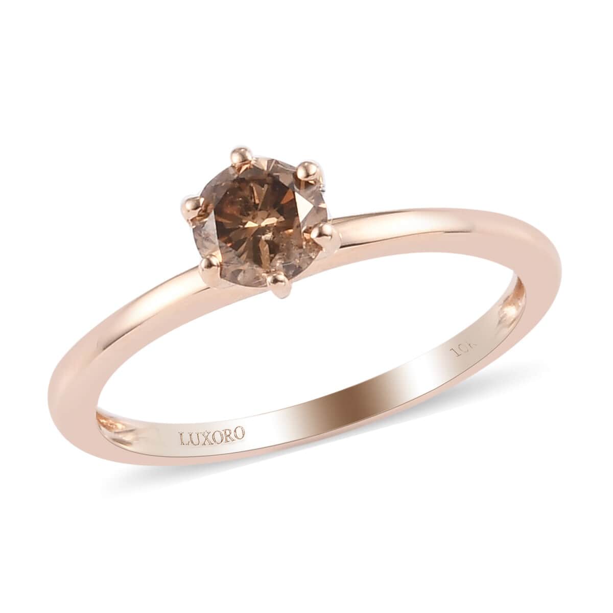LUXORO 10K Rose Gold Natural Champagne Diamond Solitaire Ring (Size 10.0) 0.50 ctw image number 0