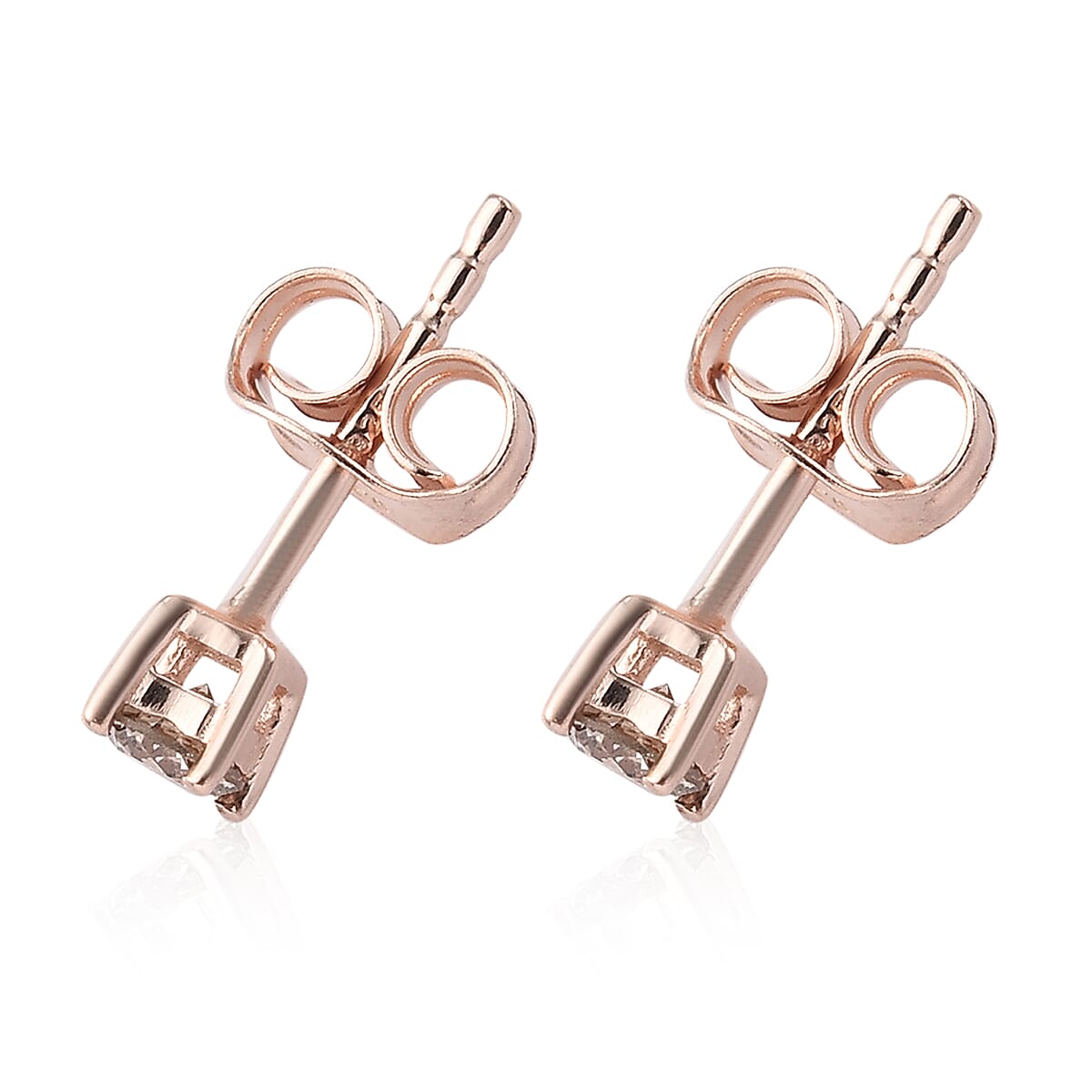 Natural Champagne Diamond Solitaire Stud Earrings in Vermeil Rose Gold Over Sterling Silver 0.25 ctw