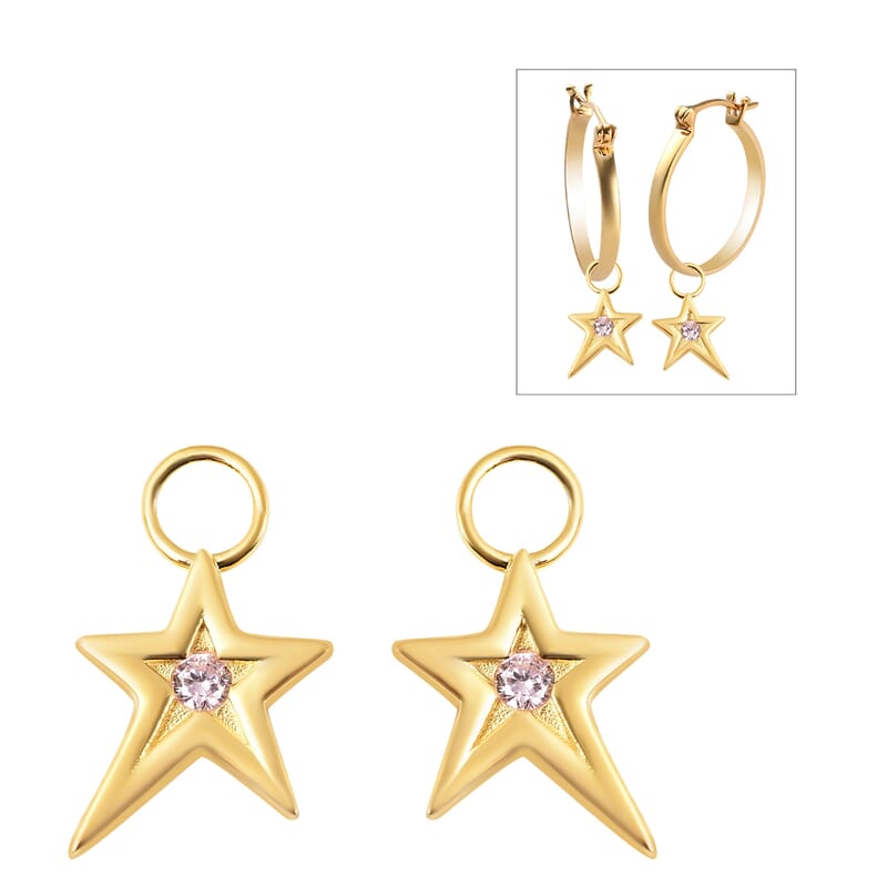 Simulated Pink Diamond Star Interchangeable Earrings Charms in 14K Yellow Gold Over Sterling Silver 0.08 ctw
