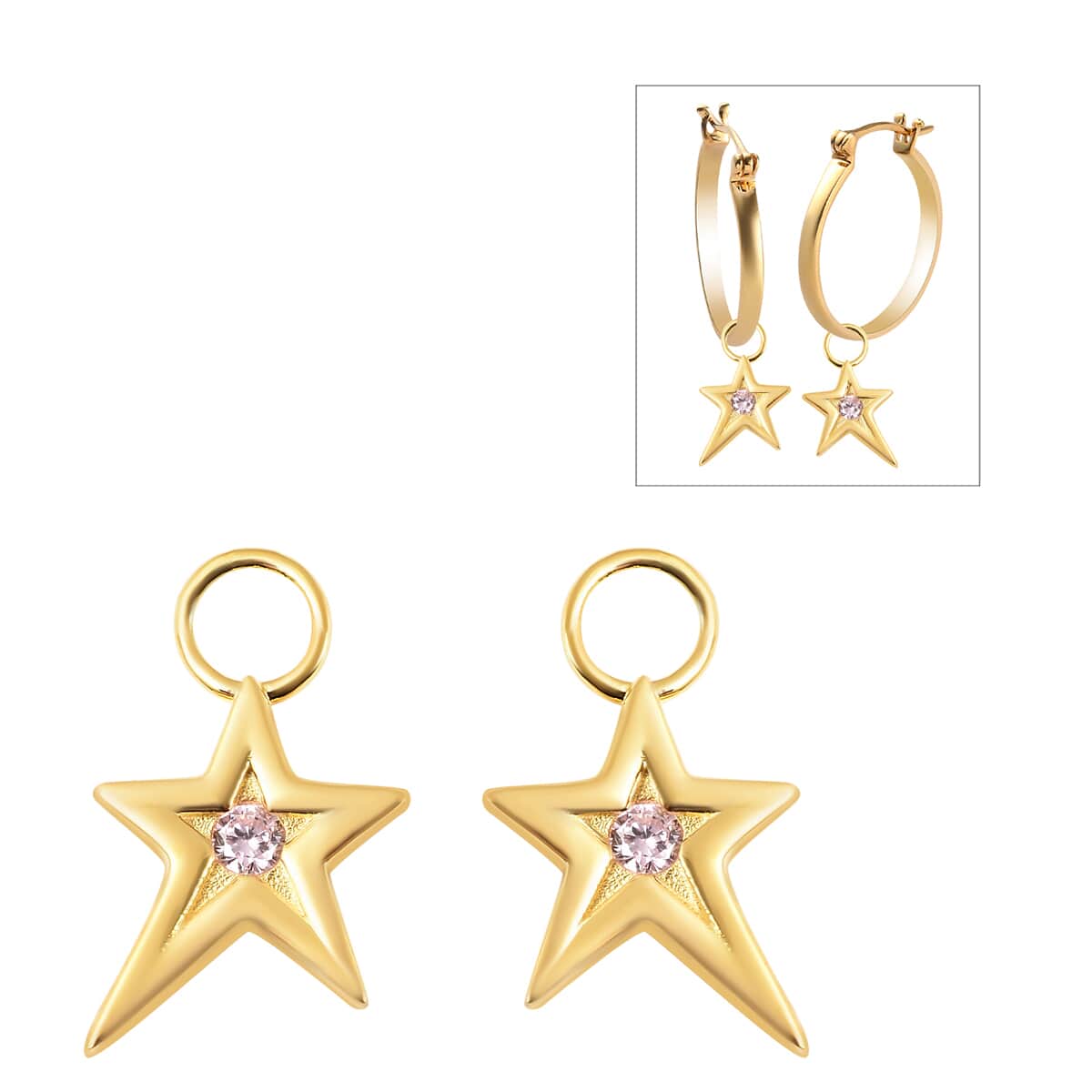 Simulated Pink Diamond Star Interchangeable Earrings Charms in 14K Yellow Gold Over Sterling Silver 0.08 ctw image number 0