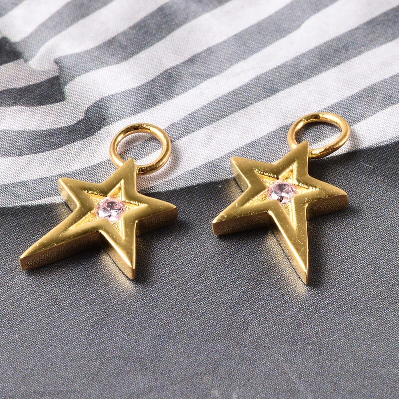 Simulated Pink Diamond Star Interchangeable Earrings Charms in 14K Yellow Gold Over Sterling Silver 0.08 ctw