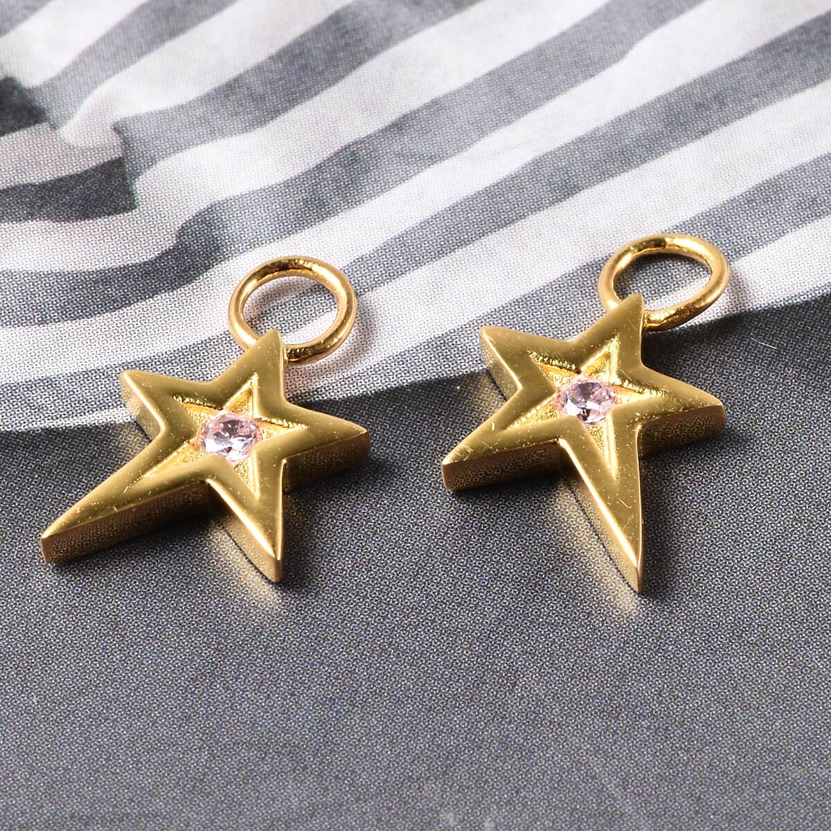 Simulated Pink Diamond Star Interchangeable Earrings Charms in 14K Yellow Gold Over Sterling Silver 0.08 ctw image number 1