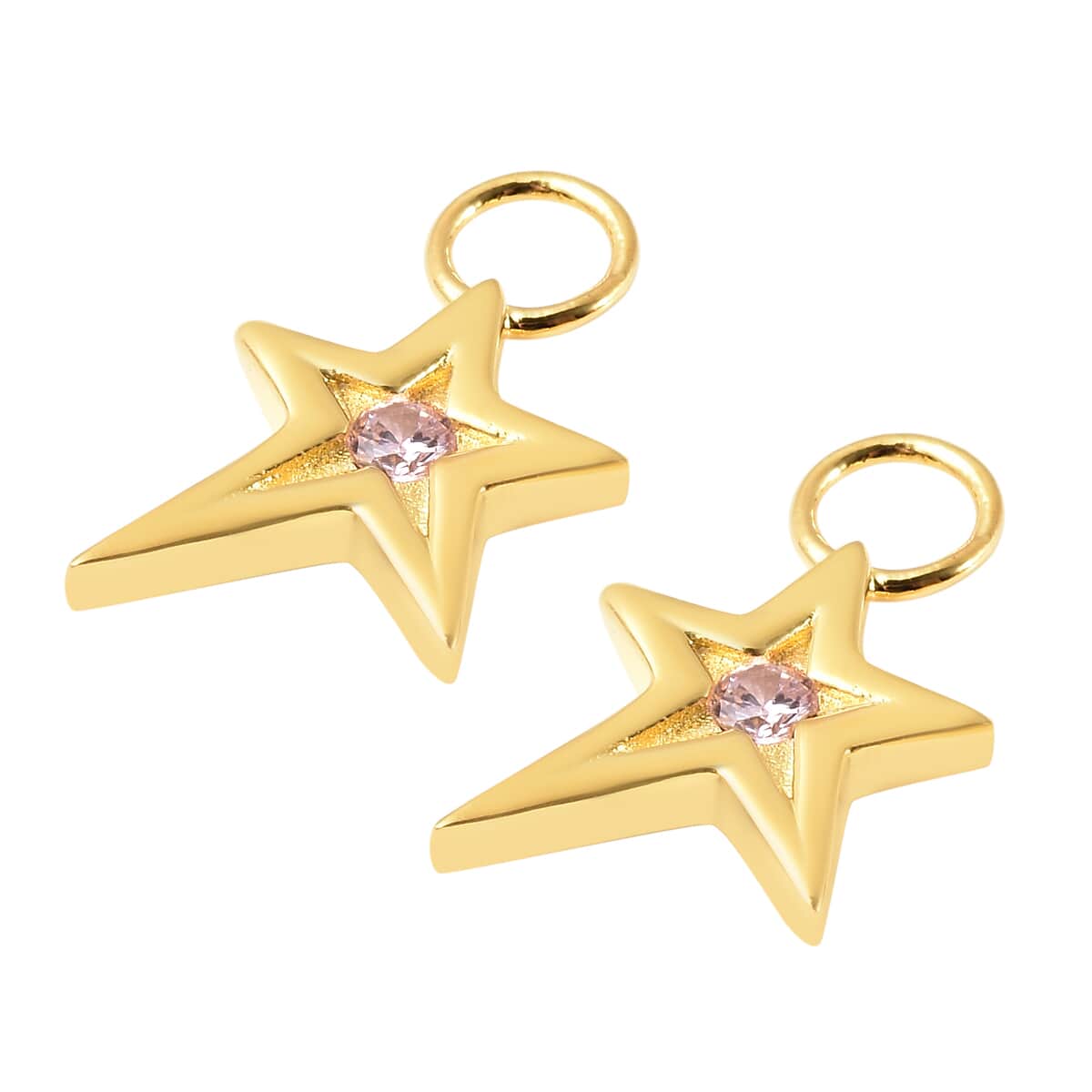 Simulated Pink Diamond Star Interchangeable Earrings Charms in 14K Yellow Gold Over Sterling Silver 0.08 ctw image number 3