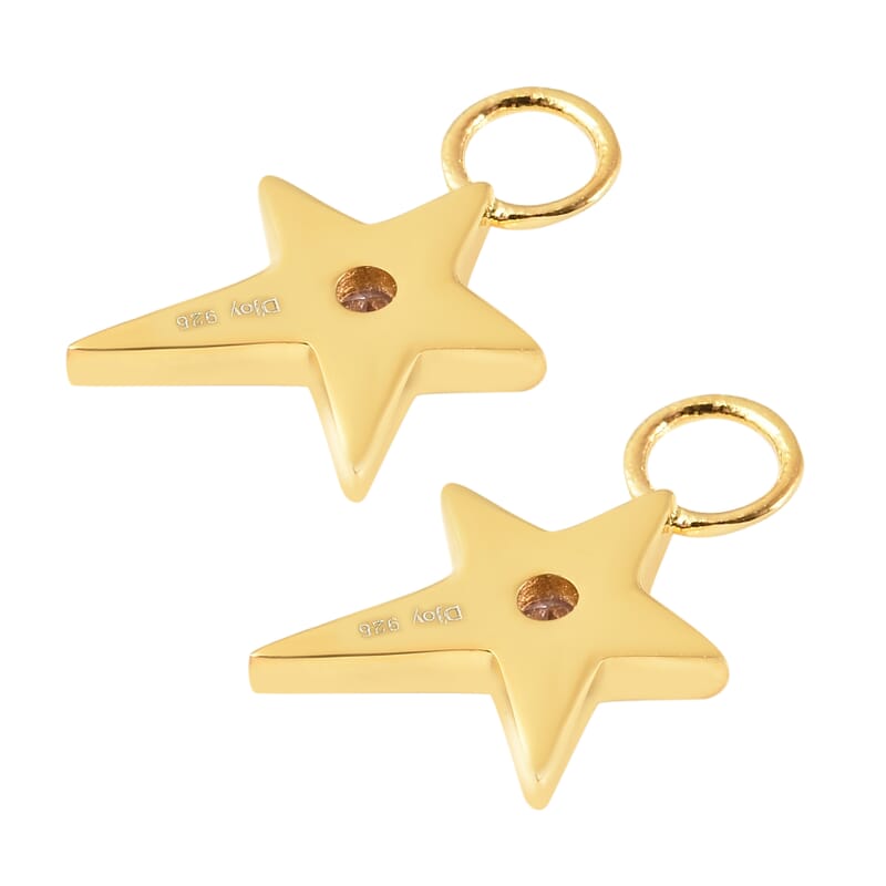 Simulated Pink Diamond Star Interchangeable Earrings Charms in 14K Yellow Gold Over Sterling Silver 0.08 ctw