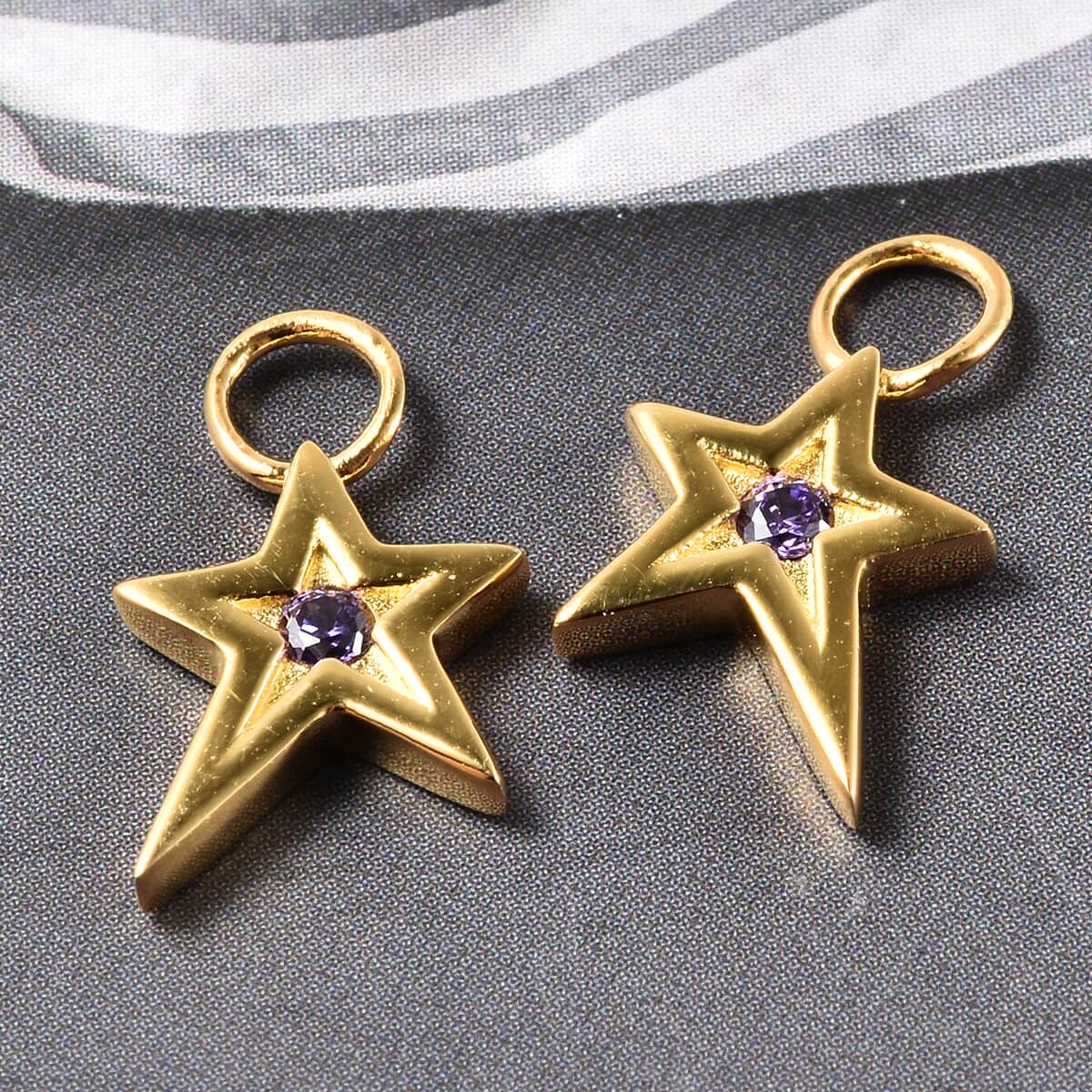 Simulated Amethyst Diamond Star Interchangeable Earrings Charm in 14K Yellow Gold Over Sterling Silver 0.08 ctw image number 1