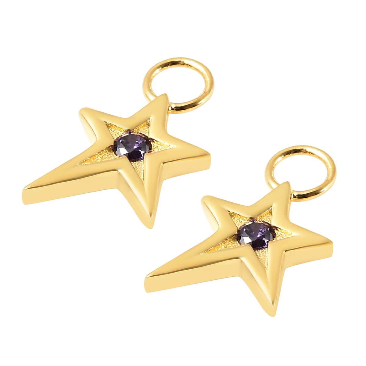 Simulated Amethyst Diamond Star Interchangeable Earrings Charm in 14K Yellow Gold Over Sterling Silver 0.08 ctw image number 3