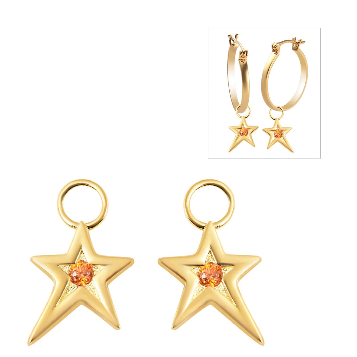 Simulated Orange Diamond Star Charm Earrings in 14K Yellow Gold Over Sterling Silver 0.08 ctw image number 0