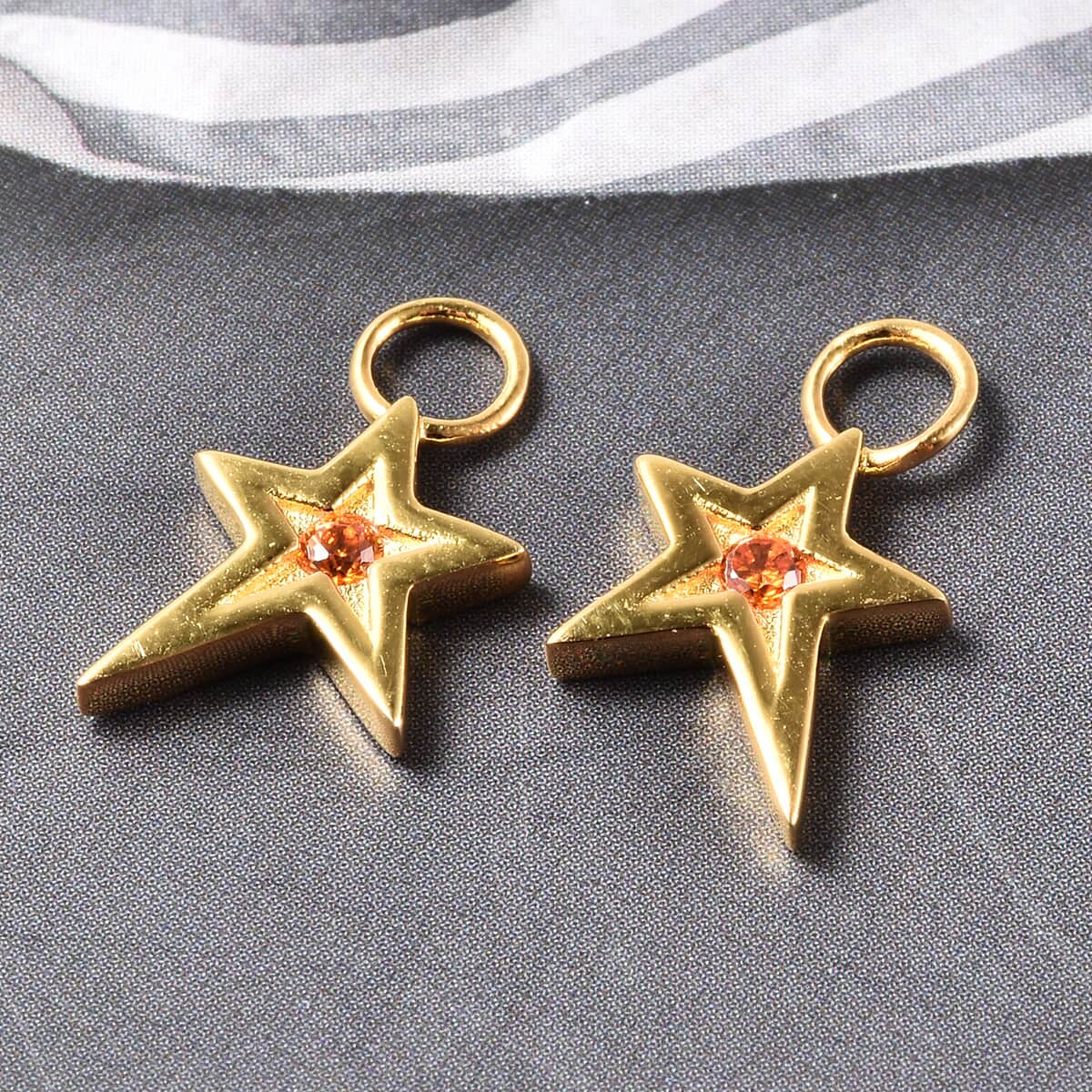 Simulated Orange Diamond Star Charm Earrings in 14K Yellow Gold Over Sterling Silver 0.08 ctw image number 1