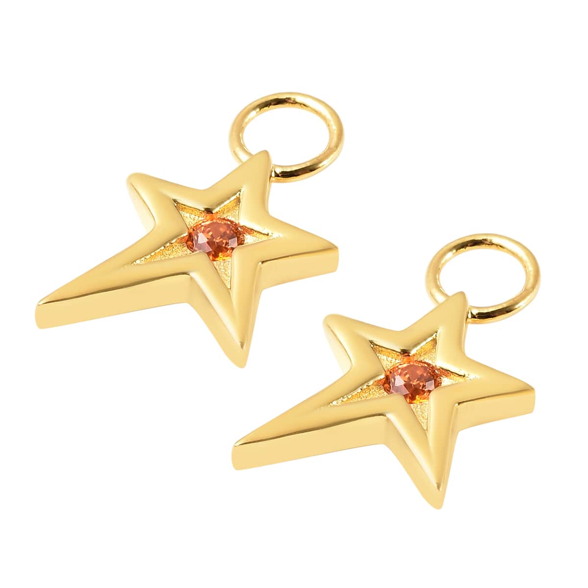 Simulated Orange Diamond Star Charm Earrings in 14K Yellow Gold Over Sterling Silver 0.08 ctw image number 3