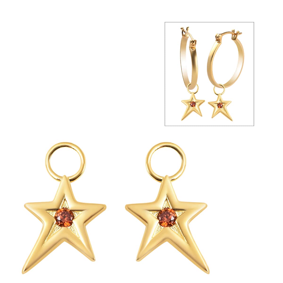 Simulated Garnet Diamond Star Interchangeable Earrings Charms in 14K Yellow Gold Over Sterling Silver 0.08 ctw image number 0
