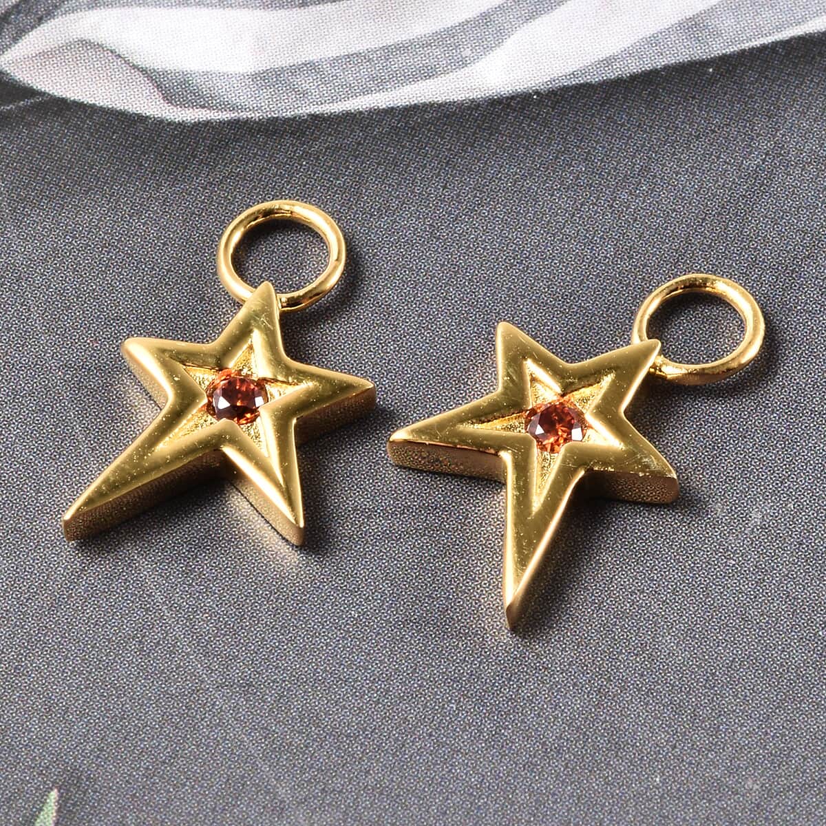 Simulated Garnet Diamond Star Interchangeable Earrings Charms in 14K Yellow Gold Over Sterling Silver 0.08 ctw image number 1