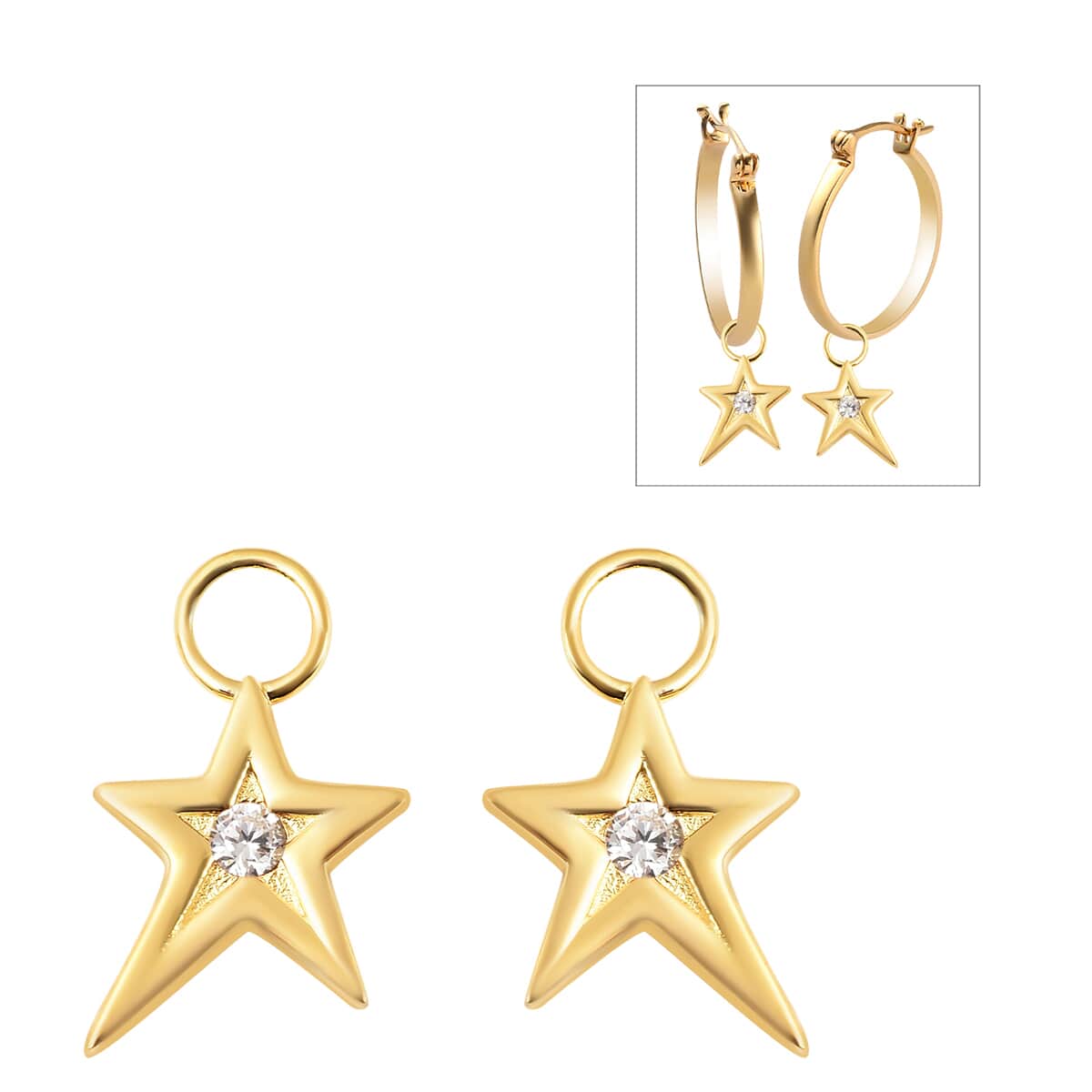 Simulated Diamond Star Interchangeable Earrings Charms in 14K Yellow Gold Over Sterling Silver 0.08 ctw image number 0