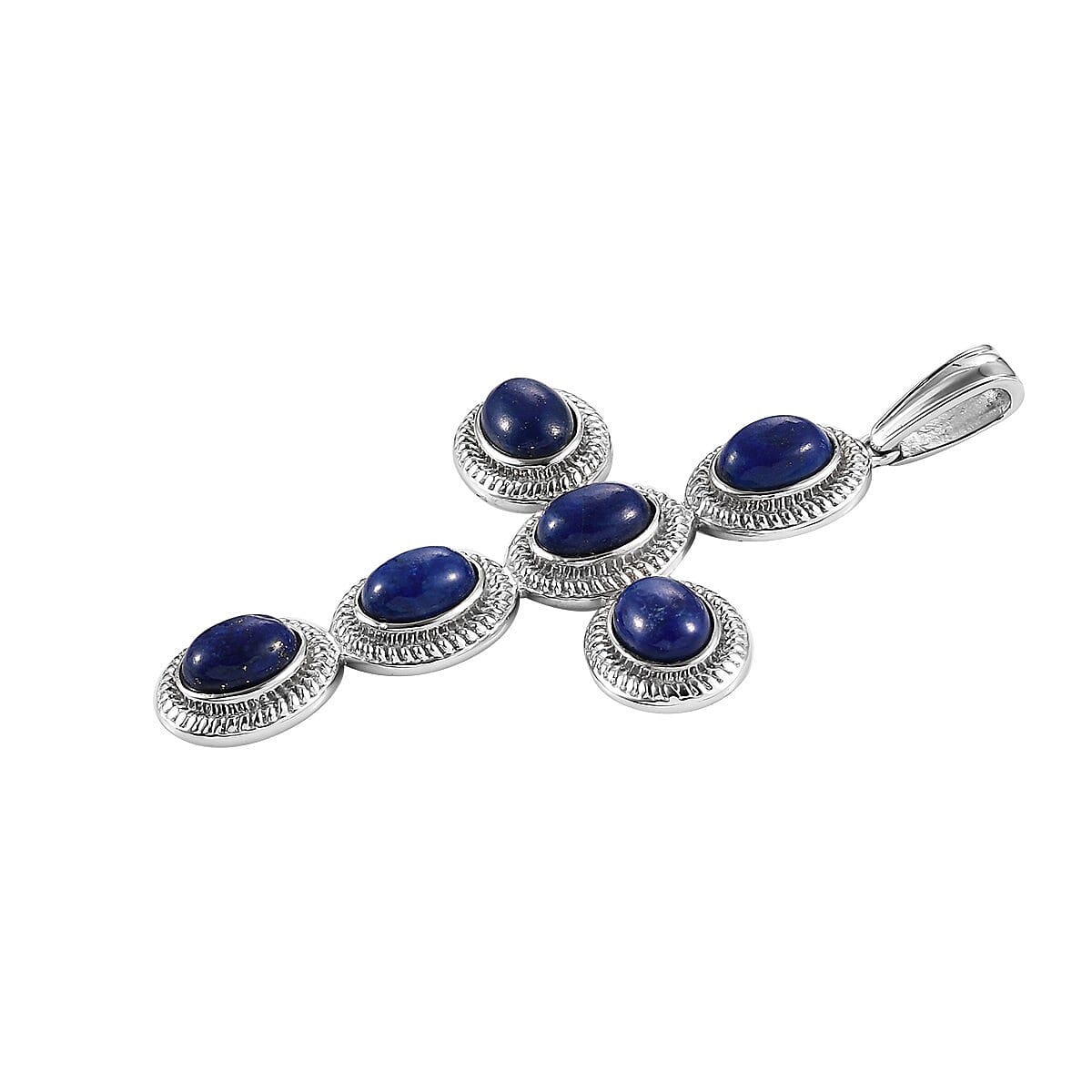 Lapis Lazuli Cross Pendant in Stainless Steel 10.20 ctw image number 2
