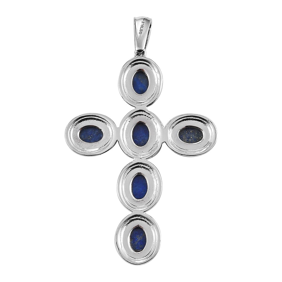 Lapis Lazuli Cross Pendant in Stainless Steel 10.20 ctw image number 3