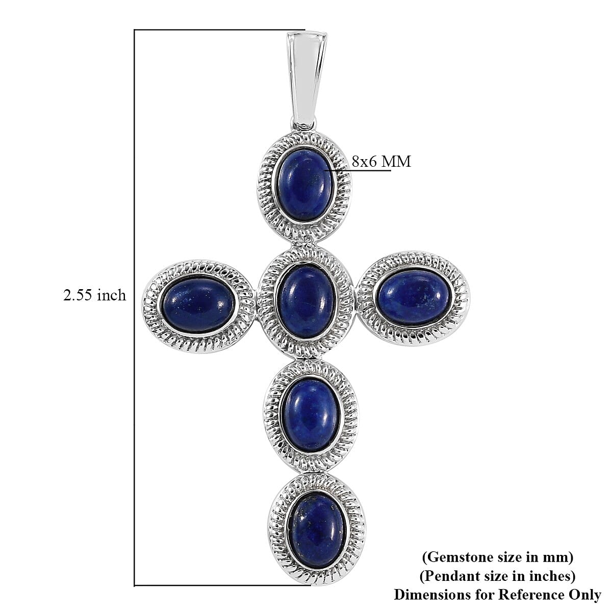Lapis Lazuli Cross Pendant in Stainless Steel 10.20 ctw image number 4
