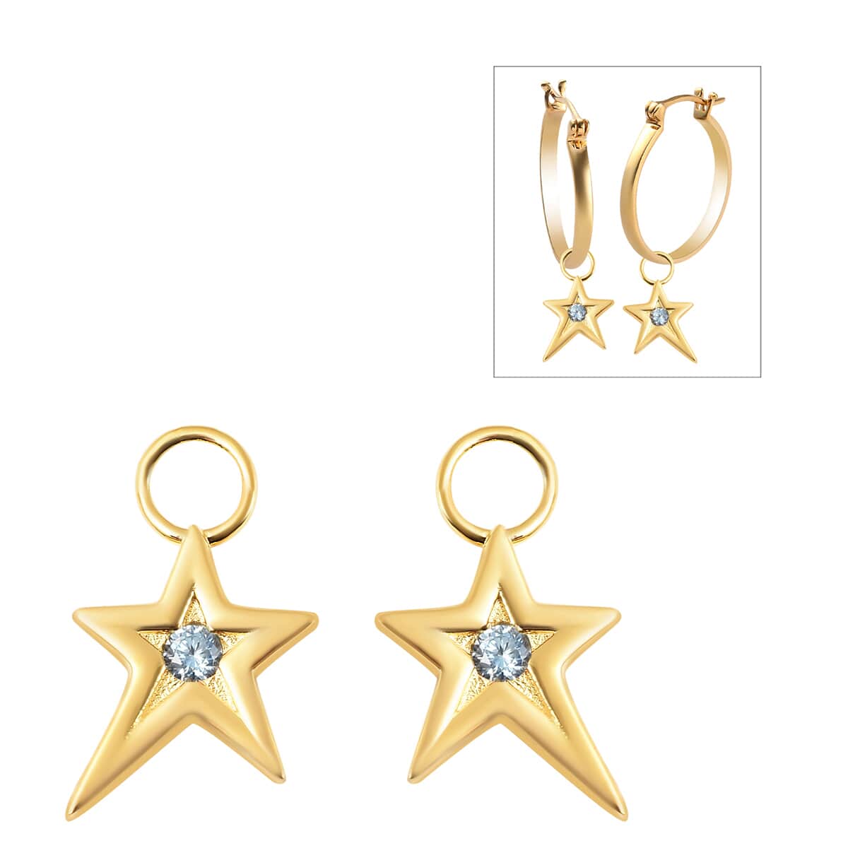 Simulated Aquamarine Diamond Star Interchangeable Earrings Charms in 14K Yellow Gold Over Sterling Silver 0.08 ctw image number 0