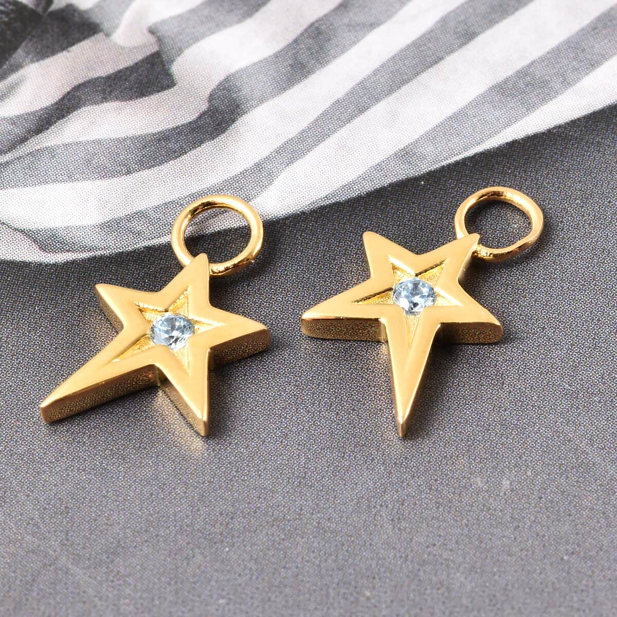 Simulated Aquamarine Diamond Star Interchangeable Earrings Charms in 14K Yellow Gold Over Sterling Silver 0.08 ctw image number 1