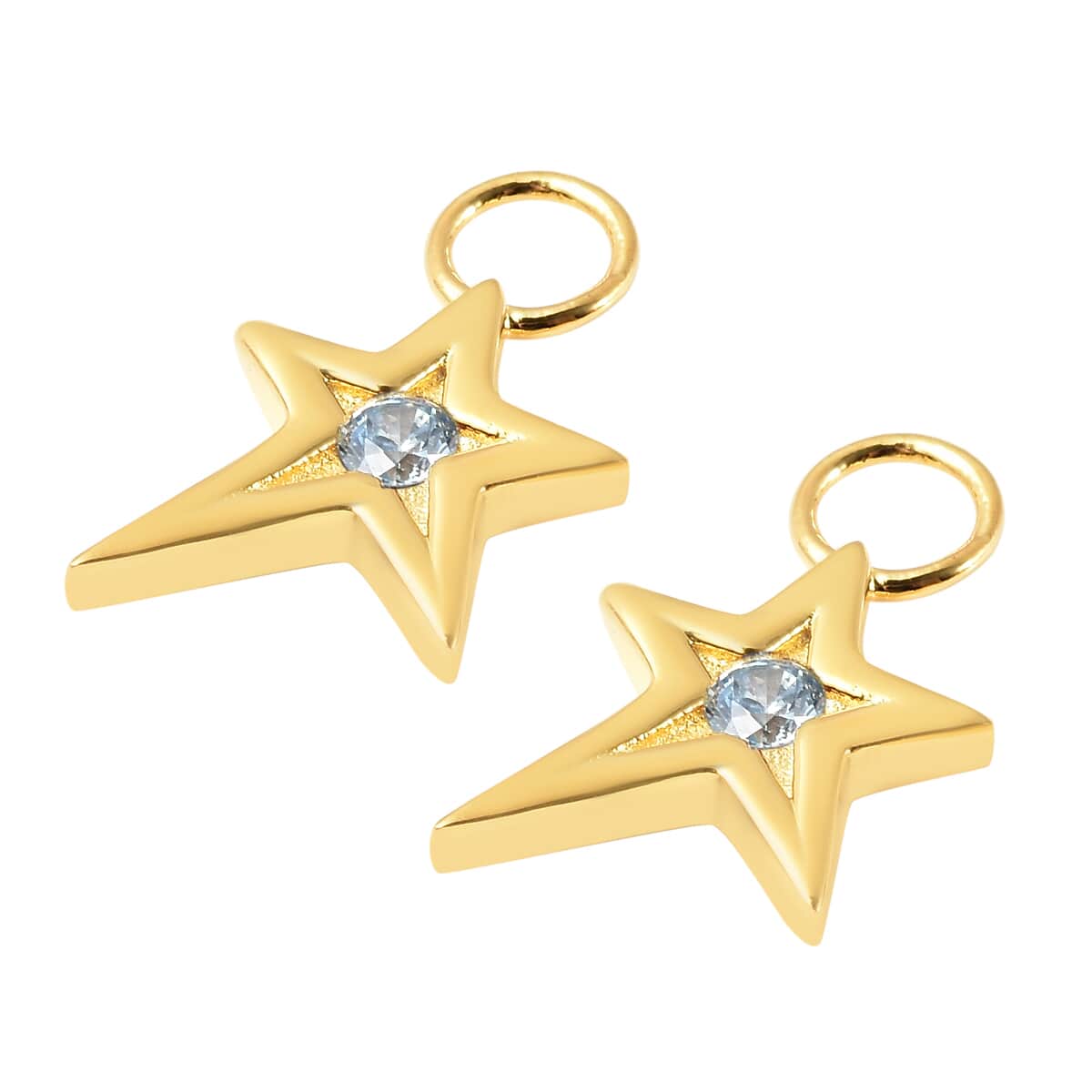 Simulated Aquamarine Diamond Star Interchangeable Earrings Charms in 14K Yellow Gold Over Sterling Silver 0.08 ctw image number 3