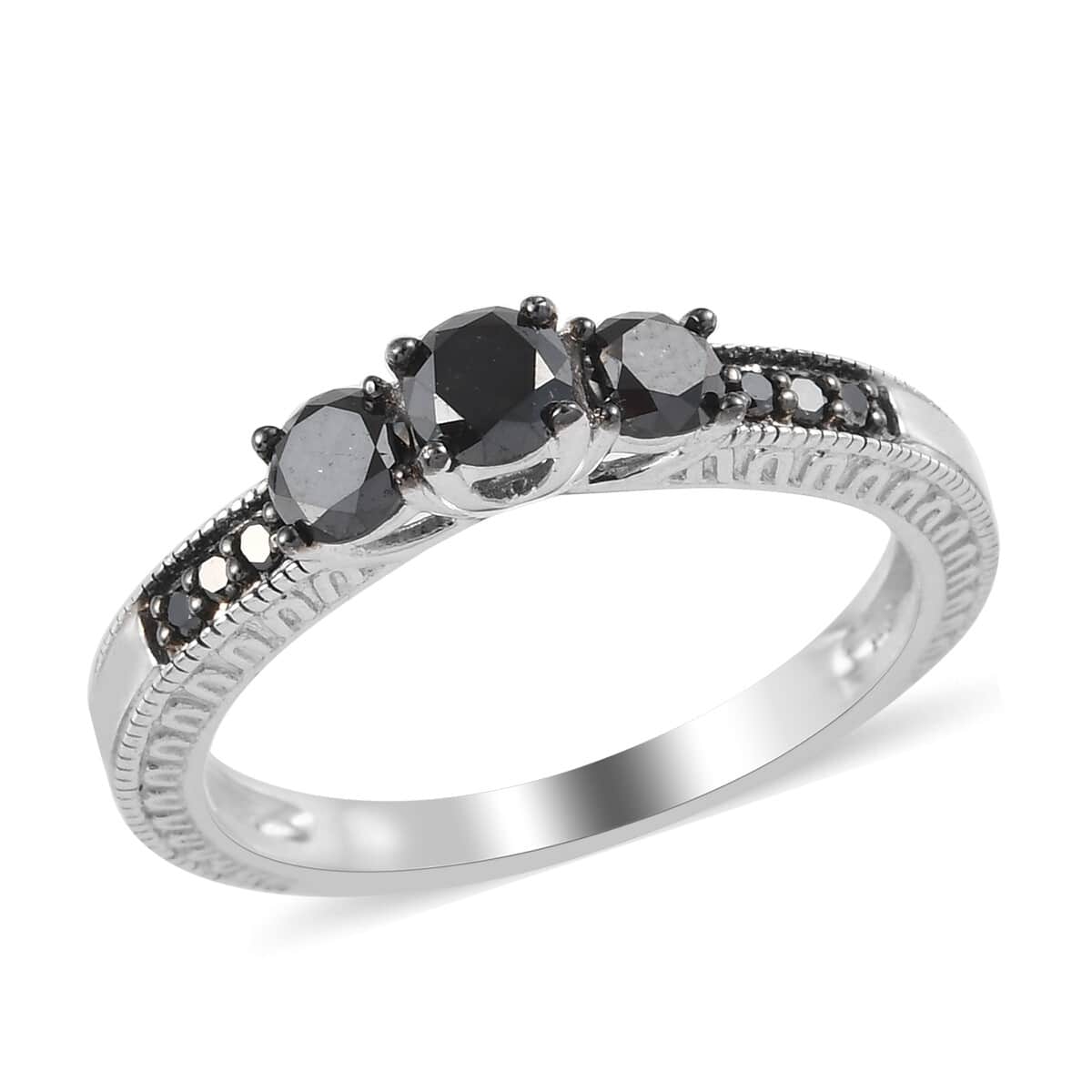 Black Diamond Ring in Rhodium & Platinum Over Sterling Silver 0.80 ctw image number 0