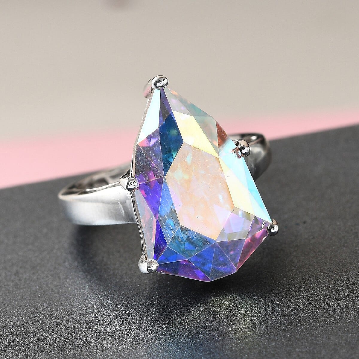 Aurora Borealis Crystal Solitaire Ring in Platinum Over Sterling Silver (Size 10.0) image number 1