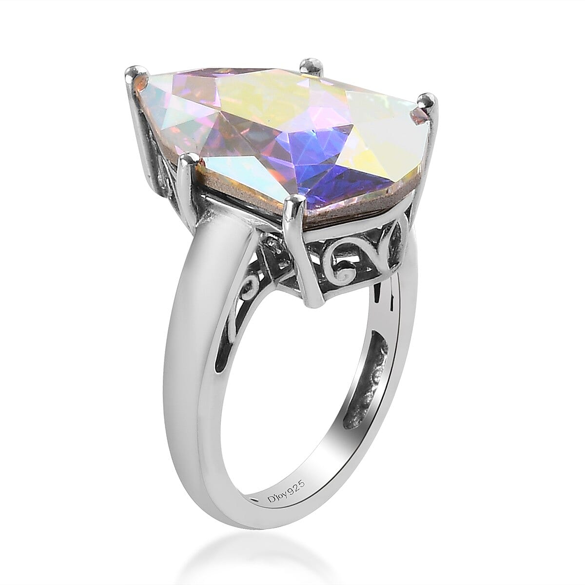 Aurora Borealis Crystal Solitaire Ring in Platinum Over Sterling Silver (Size 10.0) image number 3