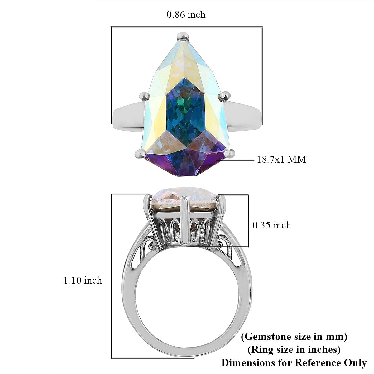 Aurora Borealis Crystal Solitaire Ring in Platinum Over Sterling Silver (Size 10.0) image number 5