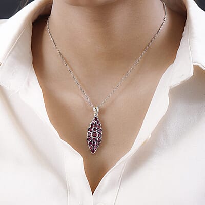 Tanzanian Wine Garnet Elongated Pendant in Platinum Over Sterling Silver 5.50 ctw