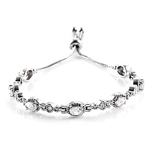 White Topaz Station Bolo Bracelet in Stainless Steel 3.60 ctw