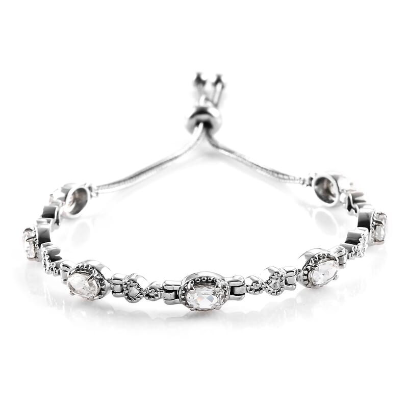 White Topaz Station Bolo Bracelet in Stainless Steel 3.60 ctw