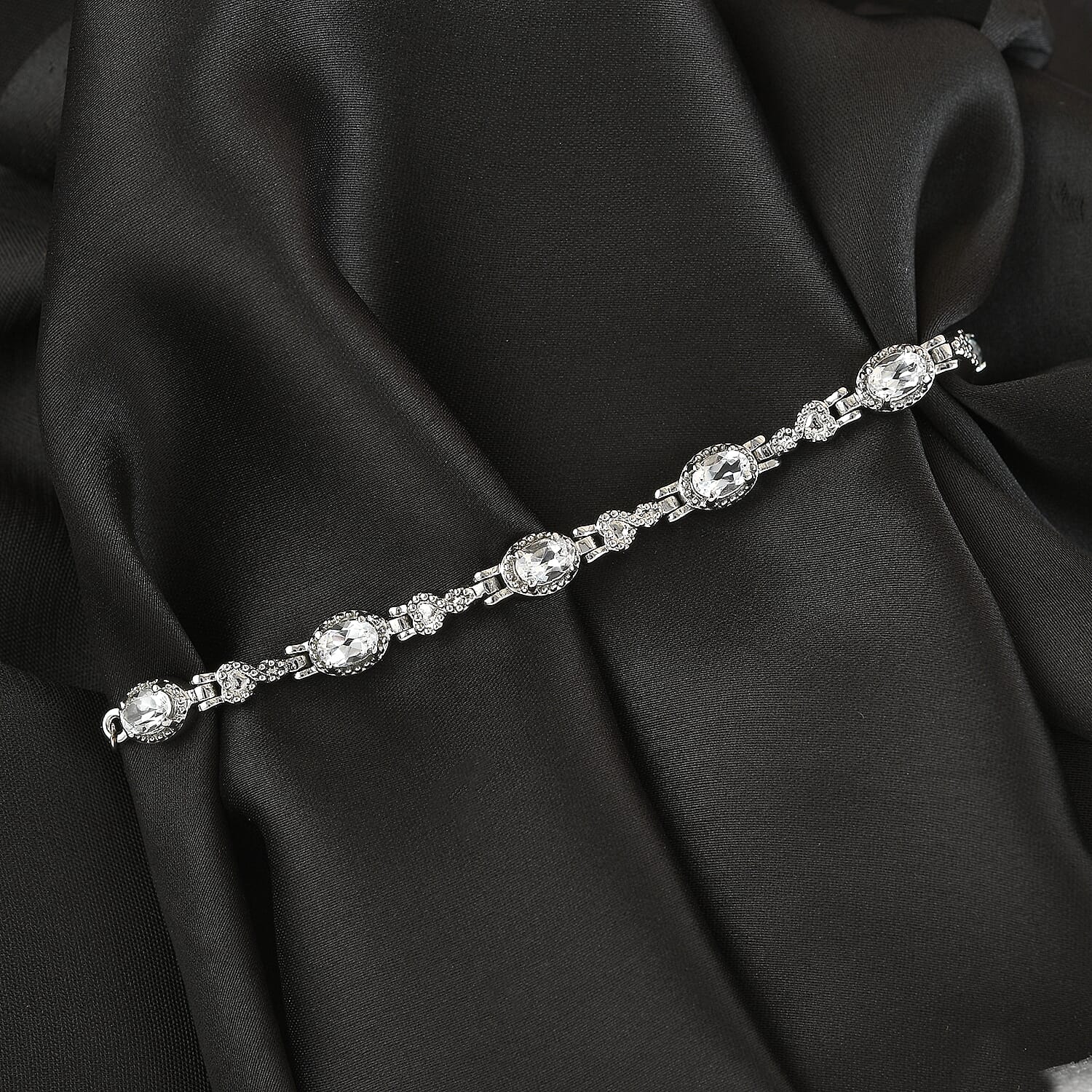 White Topaz Station Bolo Bracelet in Stainless Steel 3.60 ctw