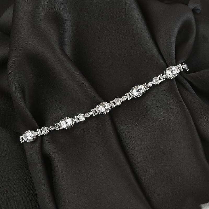 White Topaz Station Bolo Bracelet in Stainless Steel 3.60 ctw