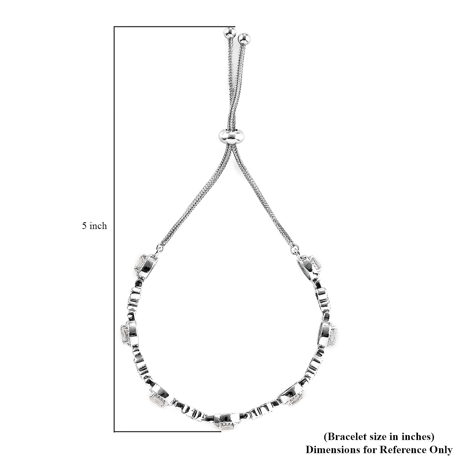 White Topaz Station Bolo Bracelet in Stainless Steel 3.60 ctw