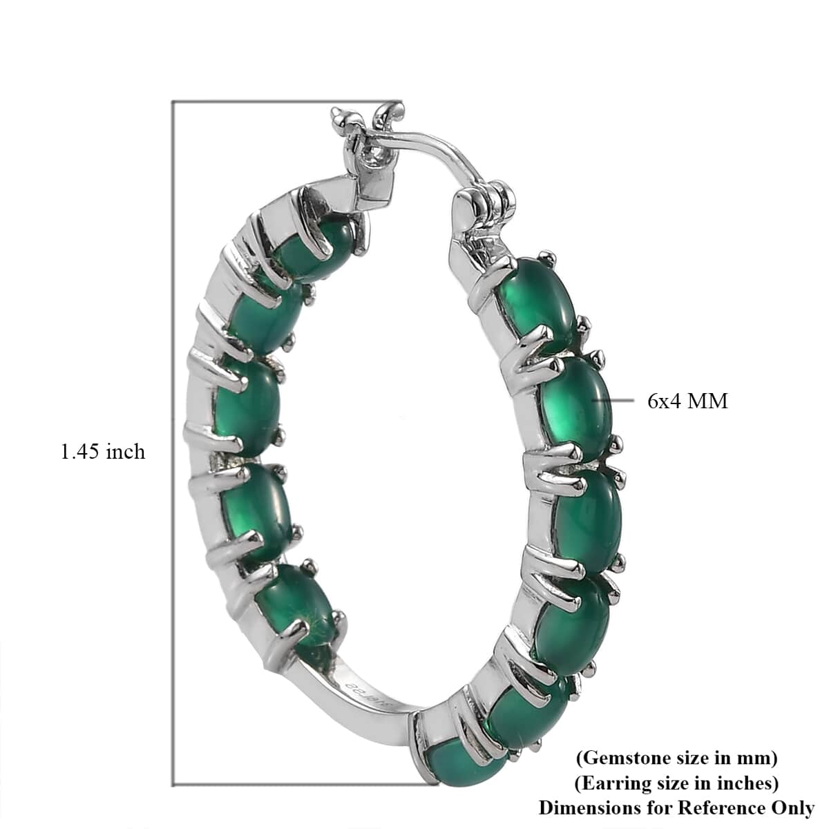 Green Onyx Hoop Earrings in Stainless Steel 10.85 ctw image number 3