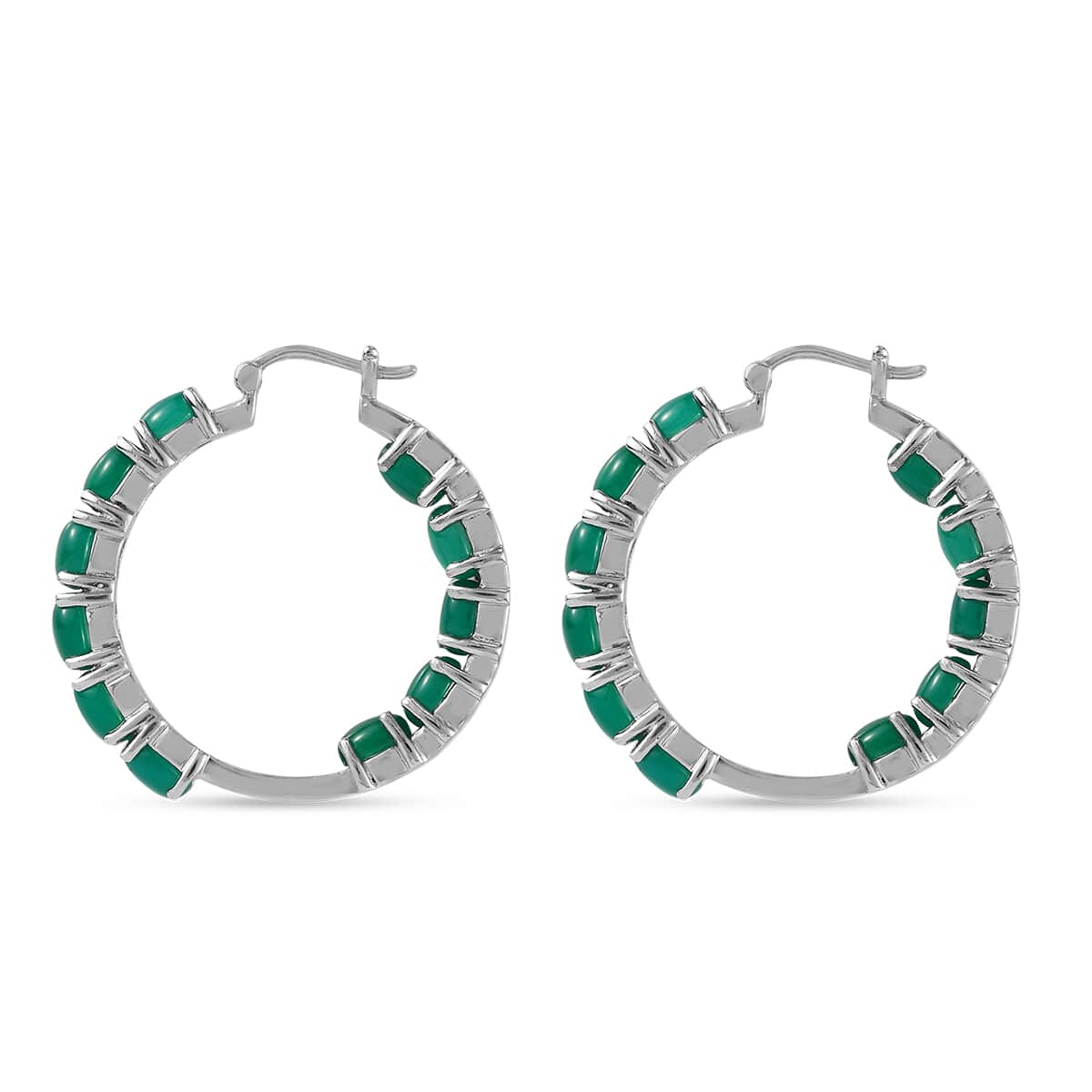 Green Onyx Hoop Earrings in Stainless Steel 10.85 ctw image number 4
