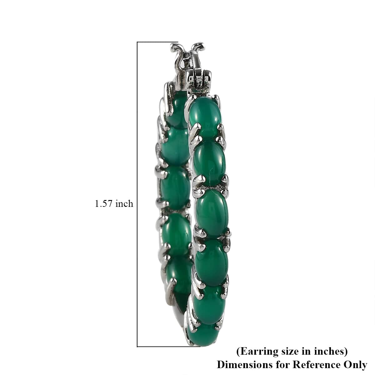 Green Onyx Hoop Earrings in Stainless Steel 10.85 ctw image number 5
