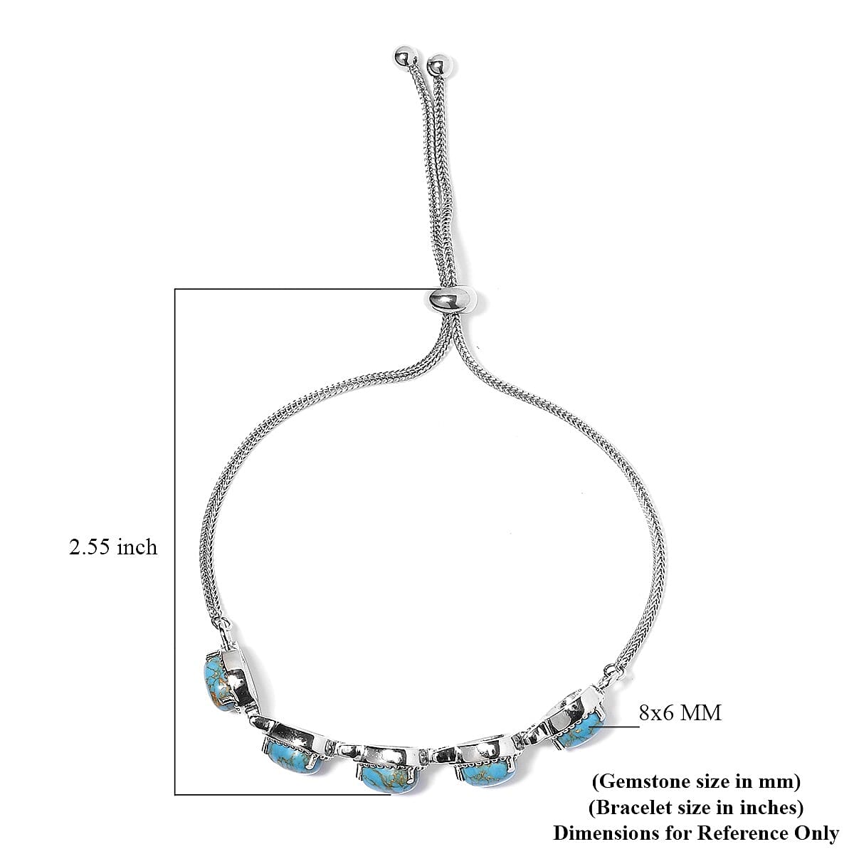 Mojave Blue Turquoise Bolo Bracelet in Stainless Steel 5.75 ctw