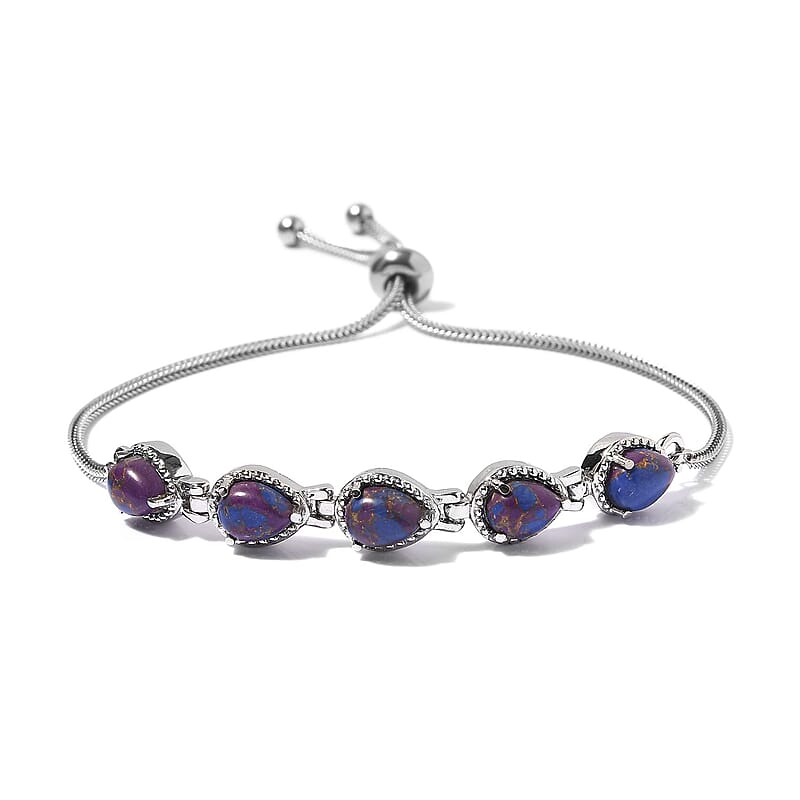 Mojave Purple Turquoise 6.10 ctw Bolo Bracelet in Stainless Steel