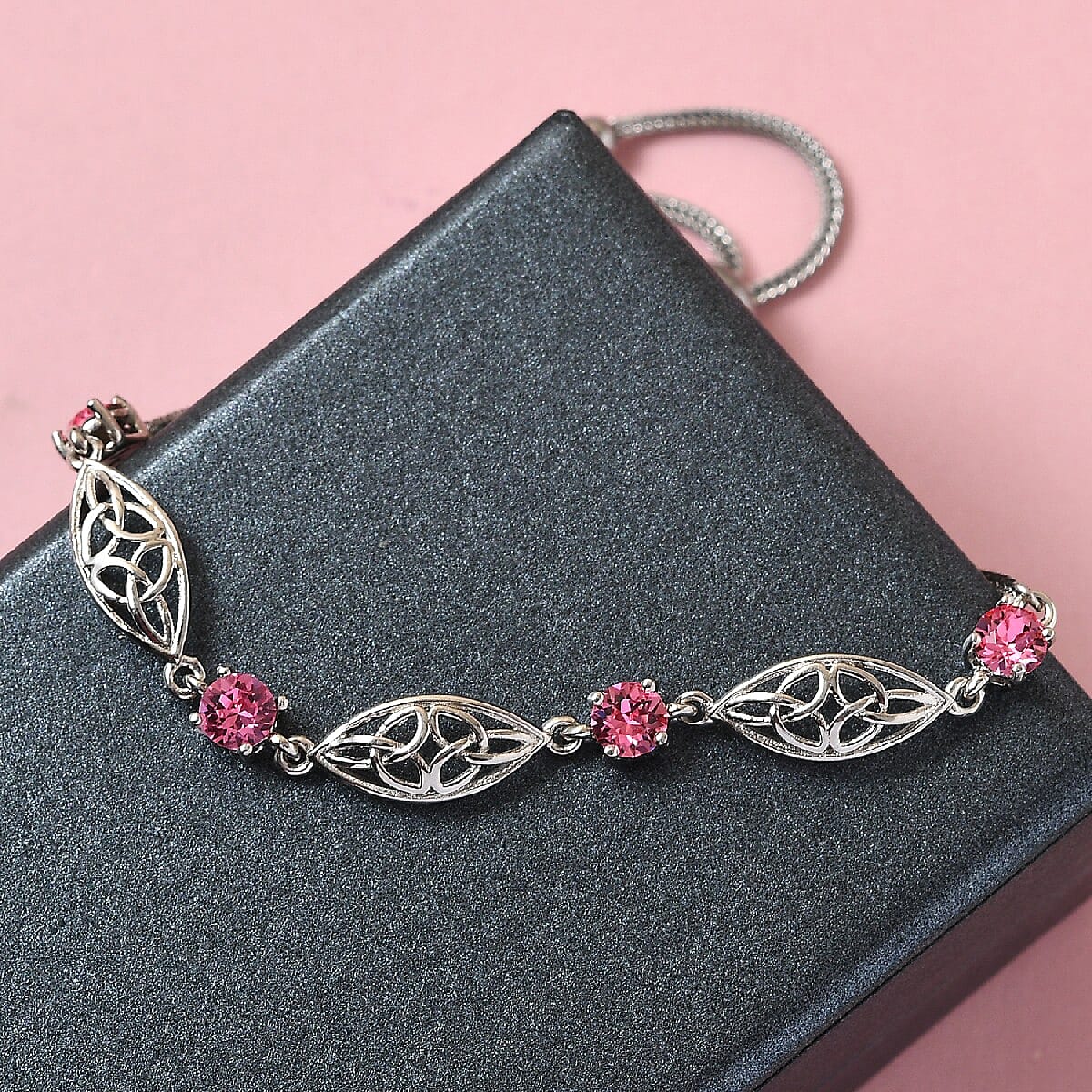 Rose Crystal Bolo Bracelet in Platinum Over Copper and Stainless Steel image number 1