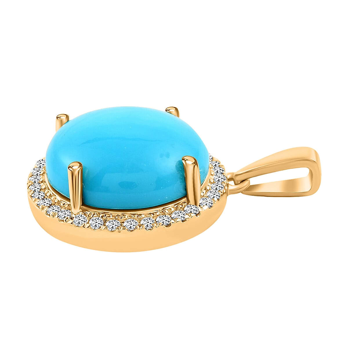 ILIANA 5.00 ctw AAA Natural Arizona Sleeping Beauty Turquoise and Diamond G-H SI Pendant in 18K Yellow Gold image number 2