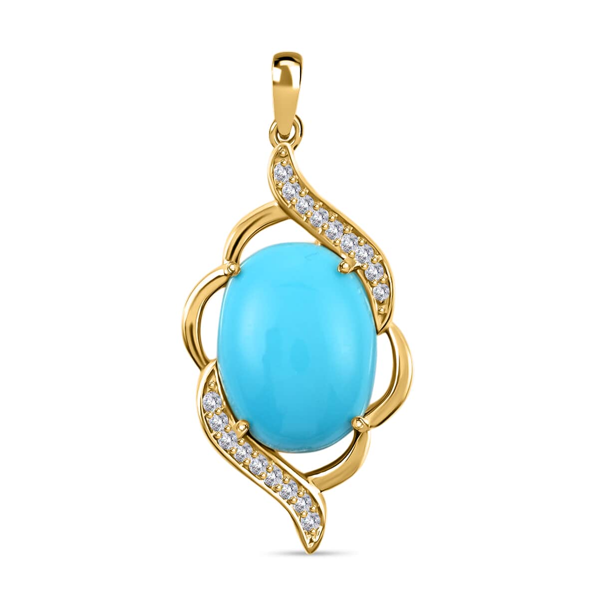ILIANA 18K Yellow Gold AAA AMERICAN Natural Sleeping Beauty Turquoise and G-H SI Diamond Solitaire Pendant 4.10 Grams 6.70 ctw image number 0