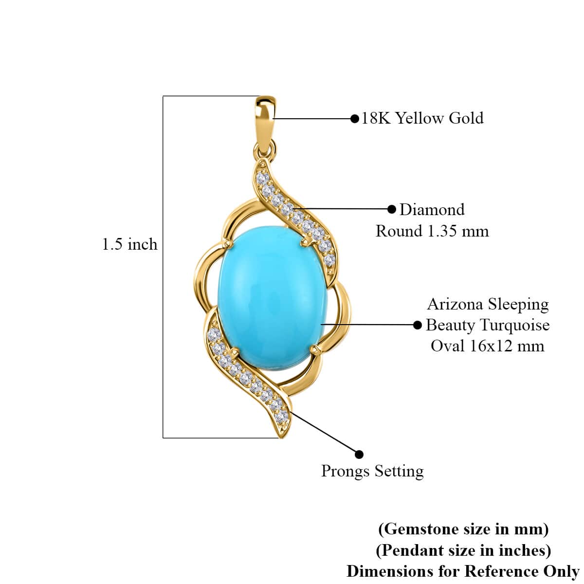 ILIANA 18K Yellow Gold AAA AMERICAN Natural Sleeping Beauty Turquoise and G-H SI Diamond Solitaire Pendant 4.10 Grams 6.70 ctw image number 3