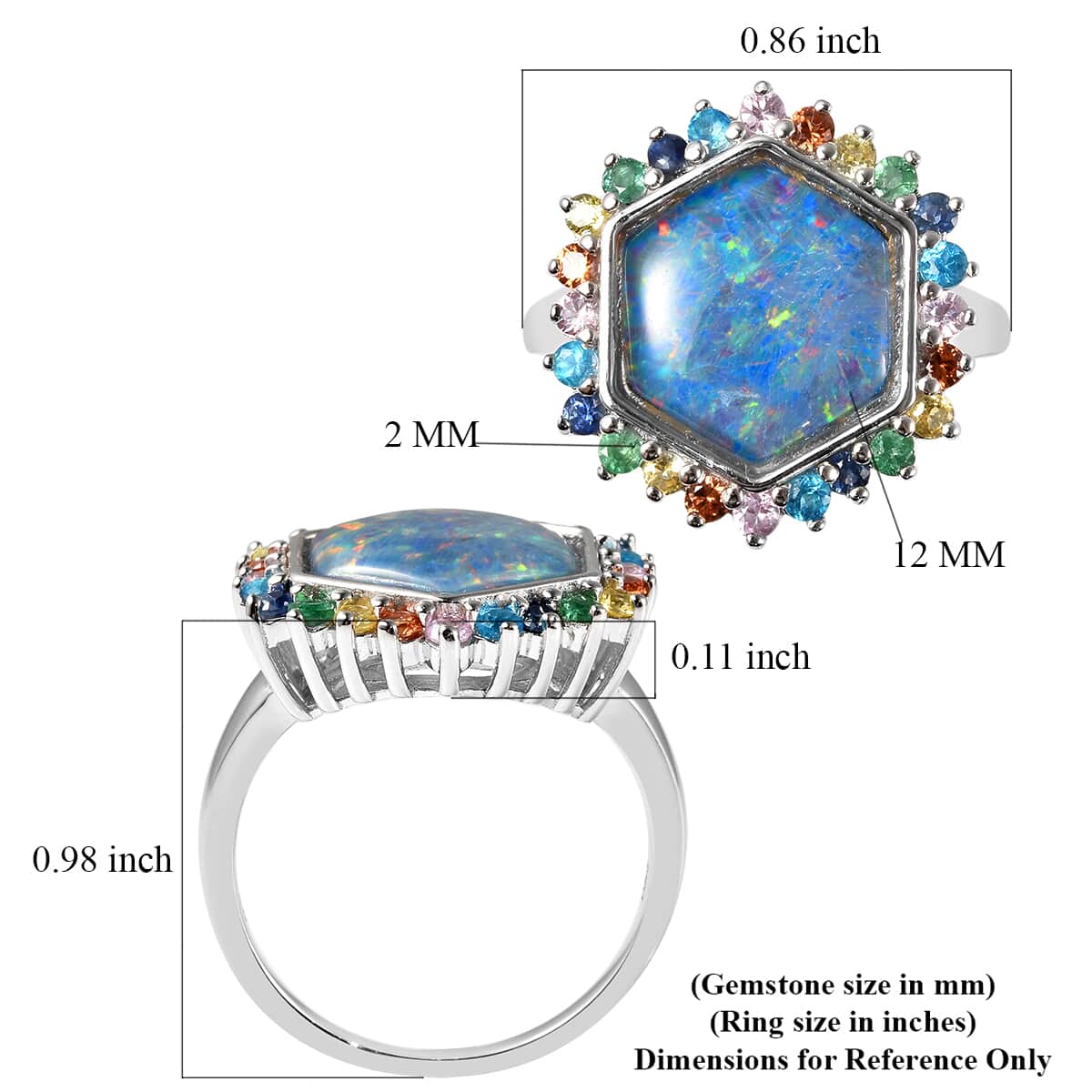 Australian Boulder Opal Triplet and Multi Gemstone Hexagon Ring in Rhodium Over Sterling Silver (Size 7.0) 4.90 ctw image number 5
