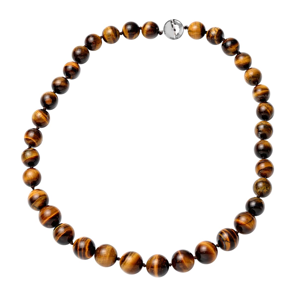 Premium South African Yellow Tiger's Eye 11-15mm Beaded Necklace 20 Inches in Rhodium Over Sterling Silver 580.50 ctw image number 0