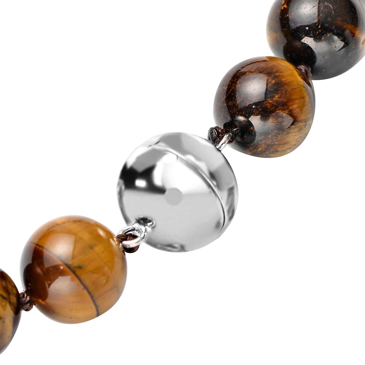 Premium South African Yellow Tiger's Eye 11-15mm Beaded Necklace 20 Inches in Rhodium Over Sterling Silver 580.50 ctw image number 3