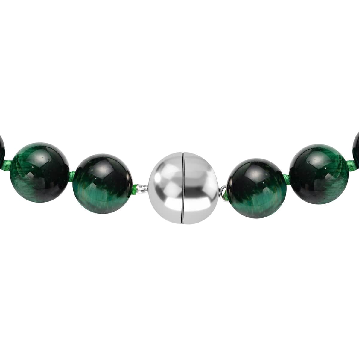 Premium Green Tiger's Eye Necklace in Rhodium Over Sterling Silver, Beaded Necklace, Bead Jewelry, Birthday Gifts 607.50 ctw (20 Inches) image number 3