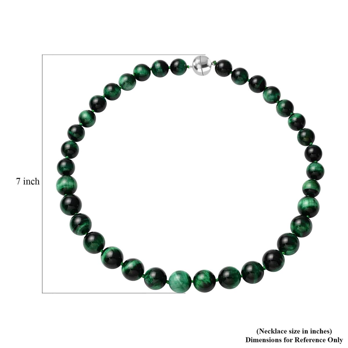 Premium Green Tiger's Eye Necklace in Rhodium Over Sterling Silver, Beaded Necklace, Bead Jewelry, Birthday Gifts 607.50 ctw (20 Inches) image number 4