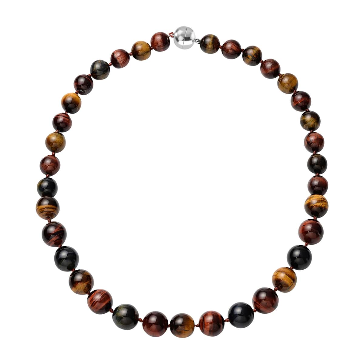 Premium Blue Tiger's Eye Necklace in Rhodium Over Sterling Silver, Beaded Necklace, Bead Jewelry, Birthday Gifts 617.00 ctw (20 Inches) image number 0