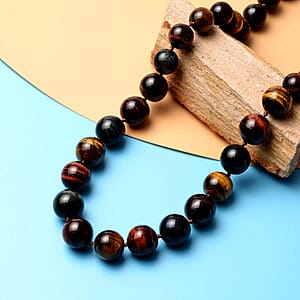 Premium Blue Tiger's Eye Necklace in Rhodium Over Sterling Silver, Beaded Necklace, Bead Jewelry, Birthday Gifts 617.00 ctw (20 Inches)