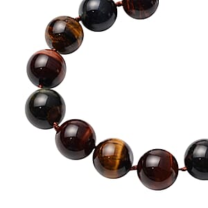 Premium Blue Tiger's Eye Necklace in Rhodium Over Sterling Silver, Beaded Necklace, Bead Jewelry, Birthday Gifts 617.00 ctw (20 Inches)